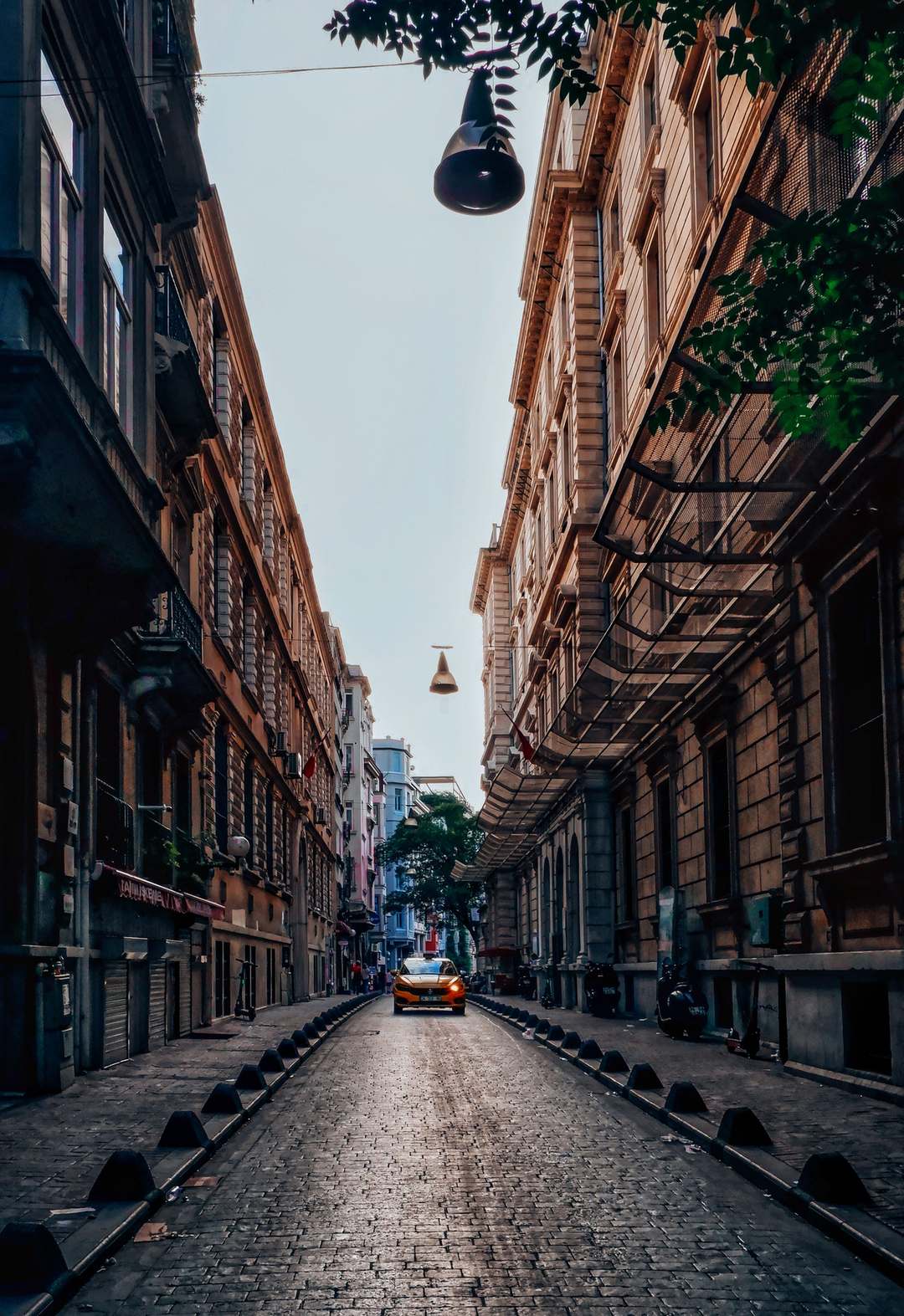 Urban street and buildings in a city setting, quiet urban street with historic buildings